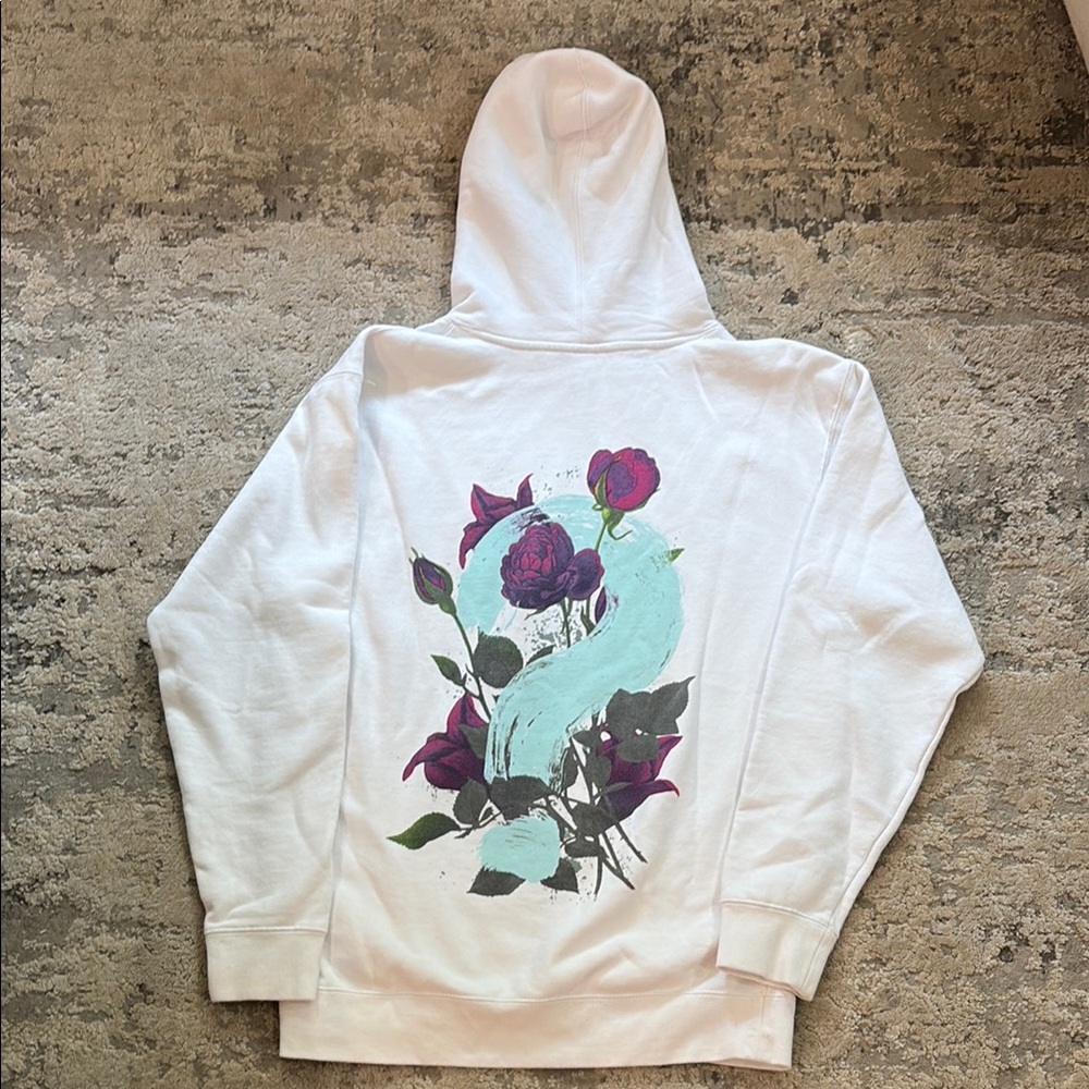 “Why Don’t We” Floral Graphic White Square Pullover Hoodie